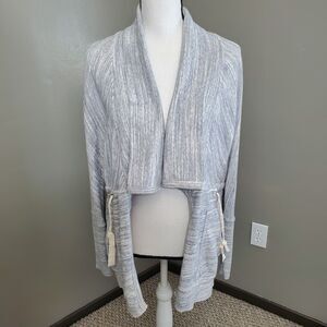 Caslon Sweater Womens Medium Heathered Gray Front Tie Knit Pockets Nordstrom